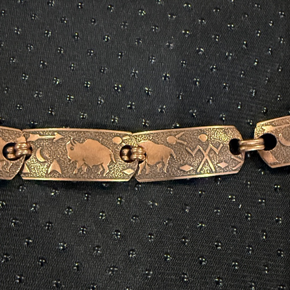 Solid Copper Bracelet With Buffalo Engraved Design - image 2